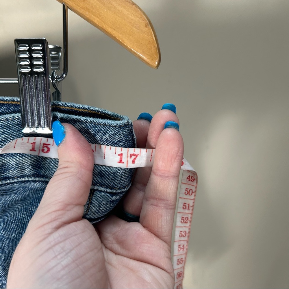 Agolde Blue Distressed Denim Jean Shorts - Picture 12 of 13